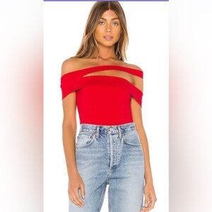 Red super-down bodysuit
Going out top